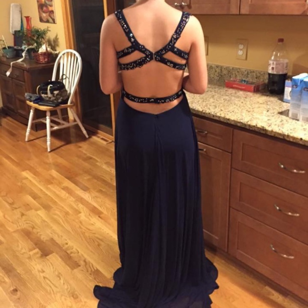 Long Navy Blue B’Dazzle prom dress. Size 4